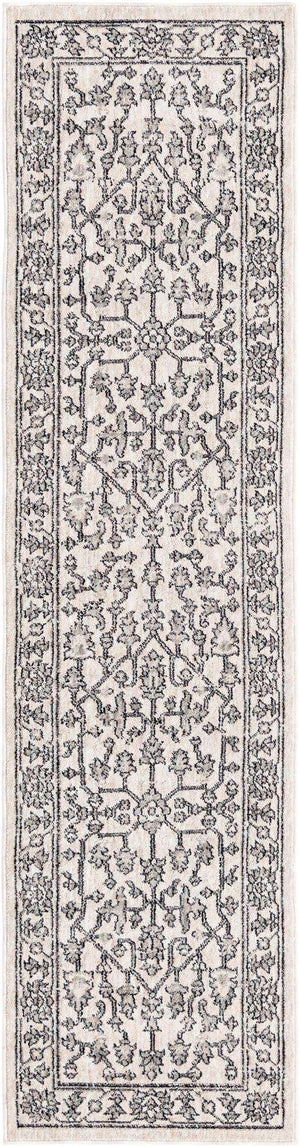 Ivory 2' x 8' Eco Traditional Runner Area Rug 100% Recycled Space Dyed Polyester With Cotton Backing Classic Pattern Carpet for Living, Dining, Office Space for Sale at Rug Engine