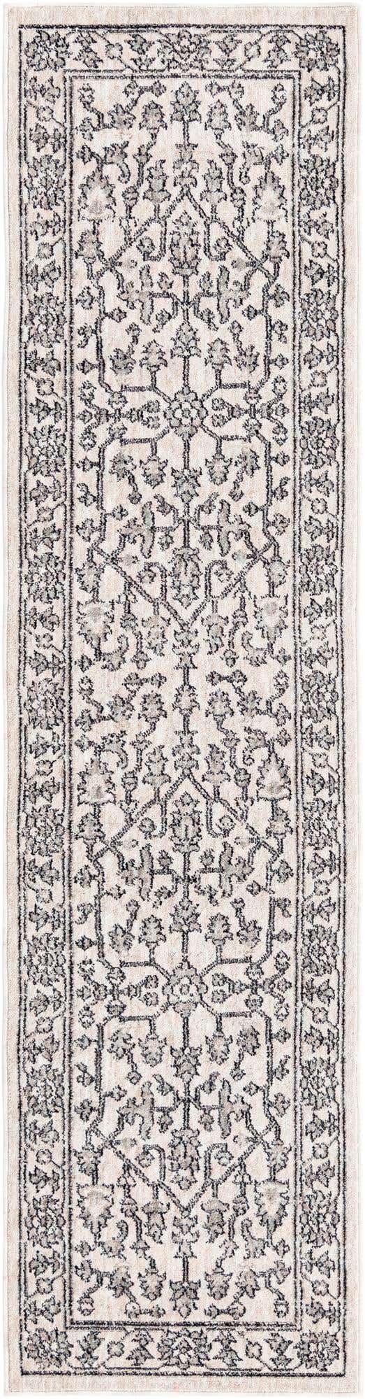 Ivory 2' x 8' Eco Traditional Runner Area Rug 100% Recycled Space Dyed Polyester With Cotton Backing Classic Pattern Carpet for Living, Dining, Office Space for Sale at Rug Engine