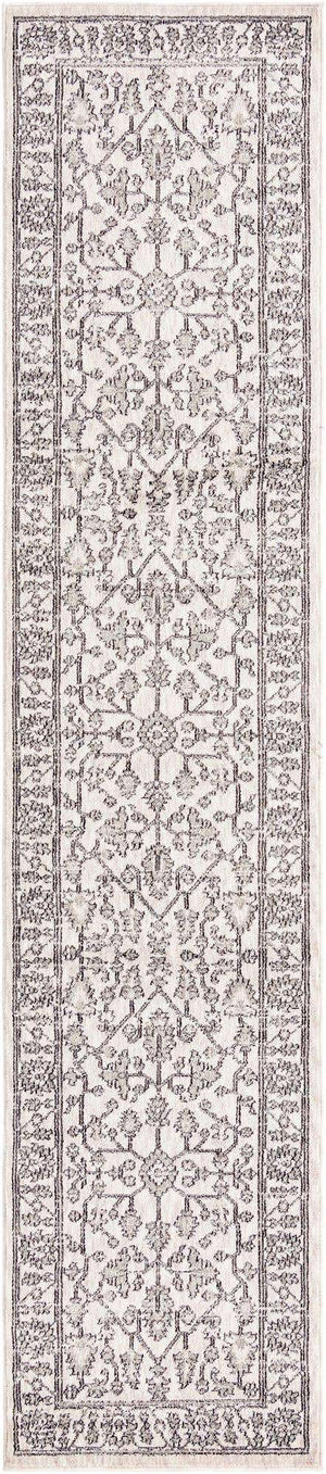 Ivory 2' 7 x 12' Eco Traditional Runner Area Rug 100% Recycled Space Dyed Polyester With Cotton Backing Classic Pattern Carpet for Living, Dining, Office Space for Sale at Rug Engine