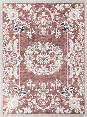 Dusty Rose 10' x 13' Eco Traditional Rectangle Area Rug 100% Recycled Space Dyed Polyester With Cotton Backing Classic Pattern Carpet for Living, Dining, Office Space for Sale at Rug Engine