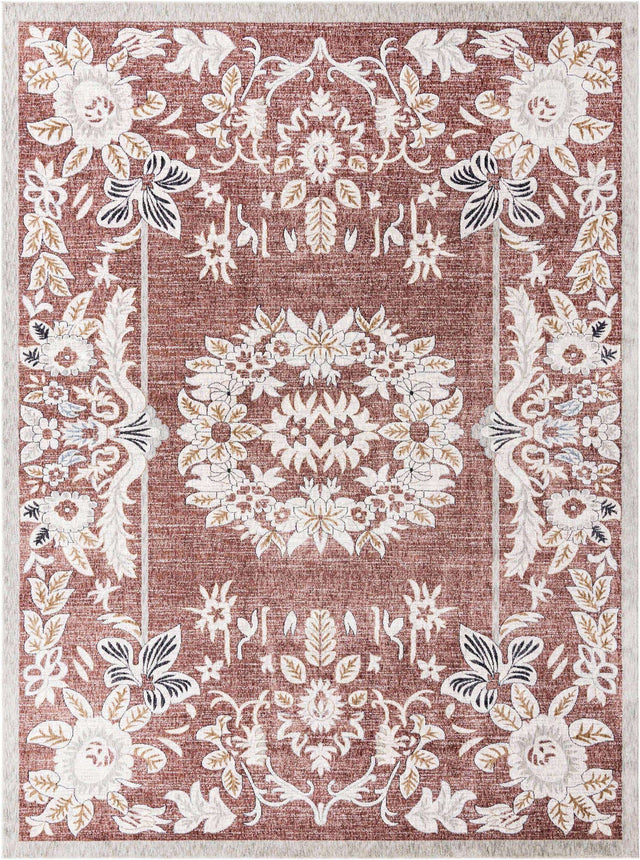 Dusty Rose 10' x 13' Eco Traditional Rectangle Area Rug 100% Recycled Space Dyed Polyester With Cotton Backing Classic Pattern Carpet for Living, Dining, Office Space for Sale at Rug Engine