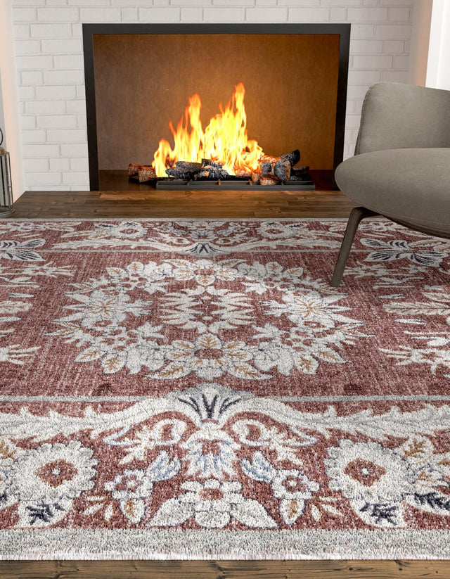 Dusty Rose 5' 3 x 8' Eco Traditional Rectangle Area Rug 100% Recycled Space Dyed Polyester With Cotton Backing Classic Pattern Carpet for Living, Dining, Office Space for Sale at Rug Engine