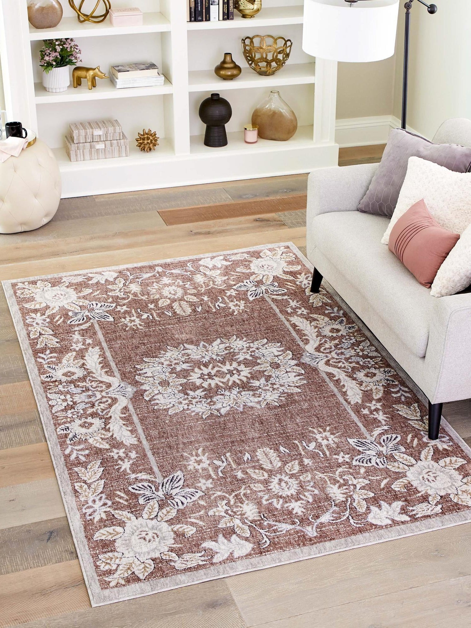 Dusty Rose 2' x 3' Eco Traditional Rectangle Area Rug 100% Recycled Space Dyed Polyester With Cotton Backing Classic Pattern Carpet for Living, Dining, Office Space for Sale at Rug Engine