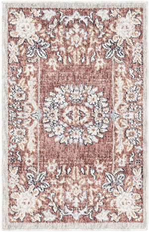 Dusty Rose 2' x 3' Eco Traditional Rectangle Area Rug 100% Recycled Space Dyed Polyester With Cotton Backing Classic Pattern Carpet for Living, Dining, Office Space for Sale at Rug Engine