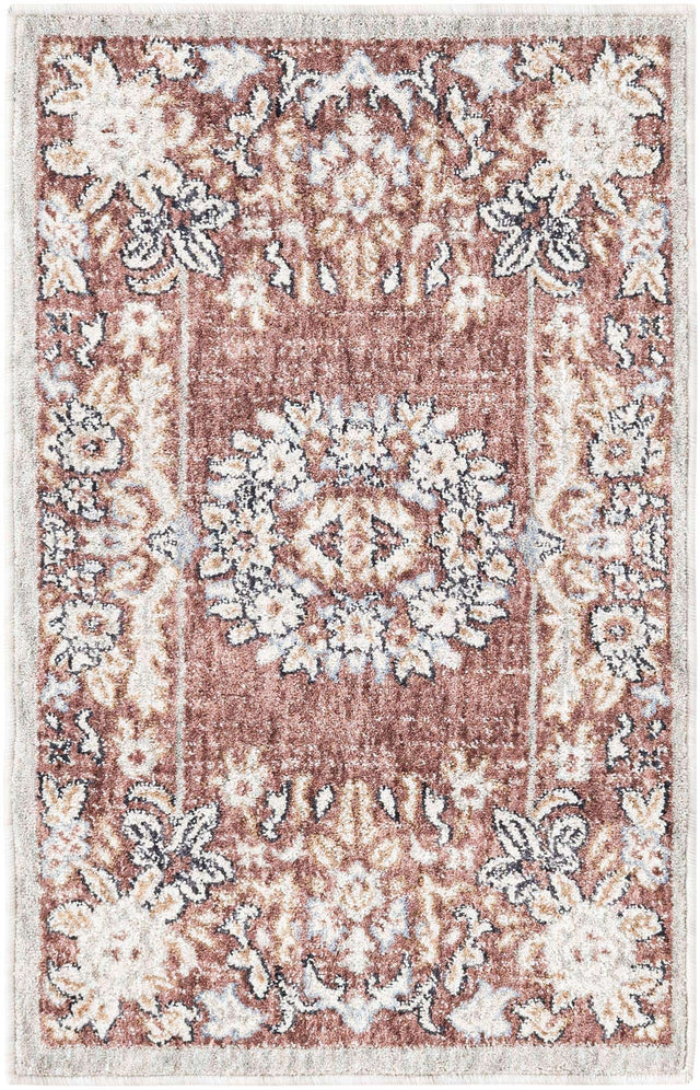Dusty Rose 2' x 3' Eco Traditional Rectangle Area Rug 100% Recycled Space Dyed Polyester With Cotton Backing Classic Pattern Carpet for Living, Dining, Office Space for Sale at Rug Engine