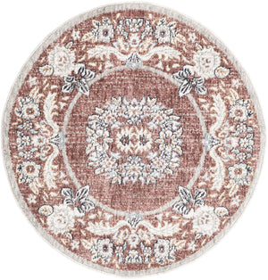 Dusty Rose 3' 3 x 3' 3 Eco Traditional Round Area Rug 100% Recycled Space Dyed Polyester With Cotton Backing Classic Pattern Carpet for Living, Dining, Office Space for Sale at Rug Engine