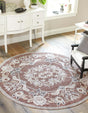 Dusty Rose 3' 3 x 3' 3 Eco Traditional Round Area Rug 100% Recycled Space Dyed Polyester With Cotton Backing Classic Pattern Carpet for Living, Dining, Office Space for Sale at Rug Engine