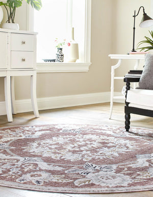 Dusty Rose 3' 3 x 3' 3 Eco Traditional Round Area Rug 100% Recycled Space Dyed Polyester With Cotton Backing Classic Pattern Carpet for Living, Dining, Office Space for Sale at Rug Engine