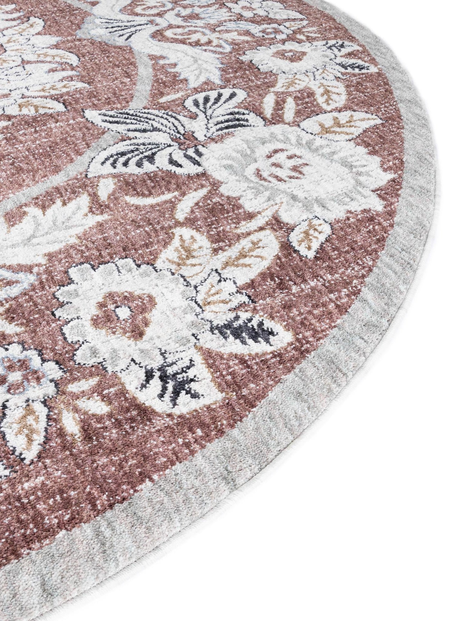 Dusty Rose 3' 3 x 3' 3 Eco Traditional Round Area Rug 100% Recycled Space Dyed Polyester With Cotton Backing Classic Pattern Carpet for Living, Dining, Office Space for Sale at Rug Engine