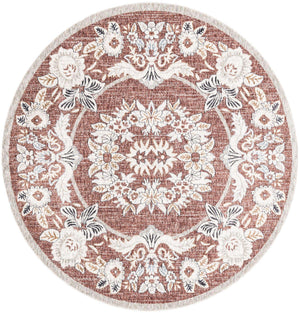 Dusty Rose 7' x 7' Eco Traditional Round Area Rug 100% Recycled Space Dyed Polyester With Cotton Backing Classic Pattern Carpet for Living, Dining, Office Space for Sale at Rug Engine