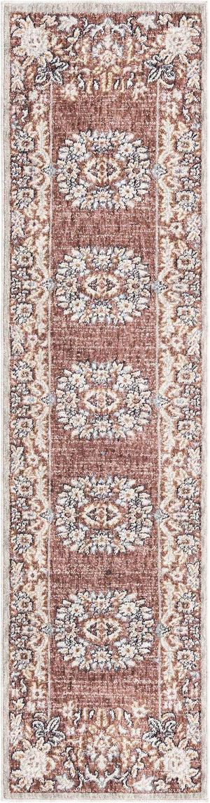 Dusty Rose 2' x 8' Eco Traditional Runner Area Rug 100% Recycled Space Dyed Polyester With Cotton Backing Classic Pattern Carpet for Living, Dining, Office Space for Sale at Rug Engine