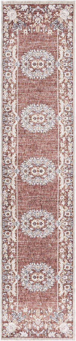 Dusty Rose 2' 7 x 12' Eco Traditional Runner Area Rug 100% Recycled Space Dyed Polyester With Cotton Backing Classic Pattern Carpet for Living, Dining, Office Space for Sale at Rug Engine