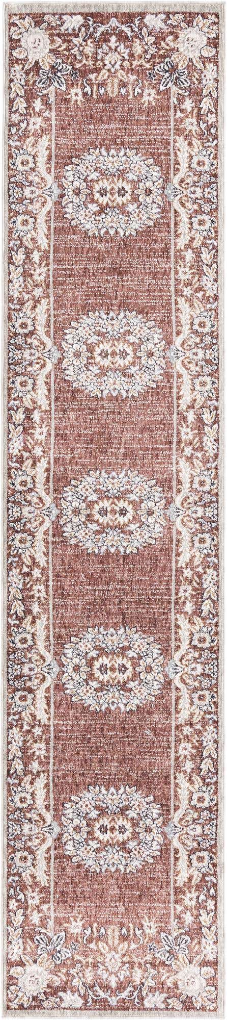 Dusty Rose 2' 7 x 12' Eco Traditional Runner Area Rug 100% Recycled Space Dyed Polyester With Cotton Backing Classic Pattern Carpet for Living, Dining, Office Space for Sale at Rug Engine