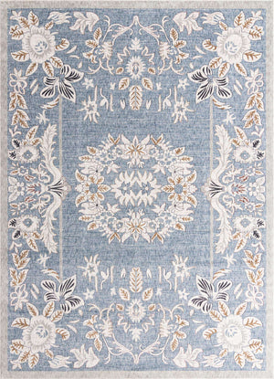 Harbor Blue 10' x 13' Eco Traditional Rectangle Area Rug 100% Recycled Space Dyed Polyester With Cotton Backing Classic Pattern Carpet for Living, Dining, Office Space for Sale at Rug Engine