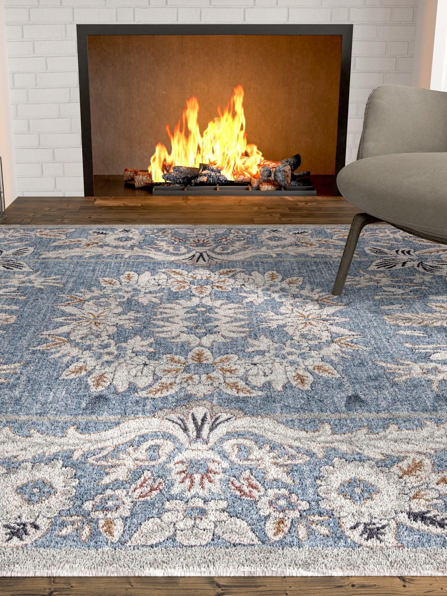 Harbor Blue 7' 10 x 10' Eco Traditional Rectangle Area Rug 100% Recycled Space Dyed Polyester With Cotton Backing Classic Pattern Carpet for Living, Dining, Office Space for Sale at Rug Engine