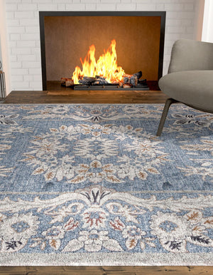Harbor Blue 10' x 13' Eco Traditional Rectangle Area Rug 100% Recycled Space Dyed Polyester With Cotton Backing Classic Pattern Carpet for Living, Dining, Office Space for Sale at Rug Engine