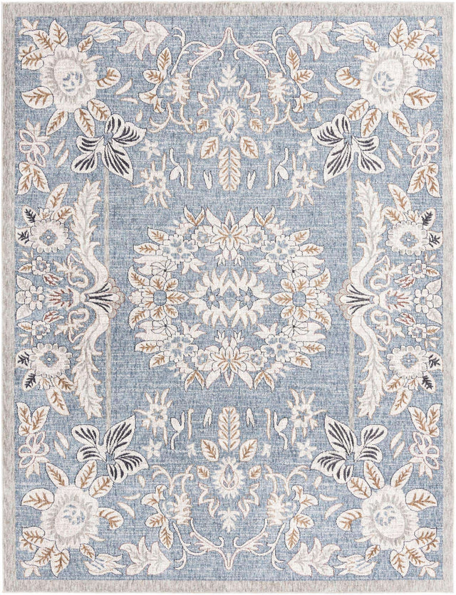 Harbor Blue 7' 10 x 10' Eco Traditional Rectangle Area Rug 100% Recycled Space Dyed Polyester With Cotton Backing Classic Pattern Carpet for Living, Dining, Office Space for Sale at Rug Engine
