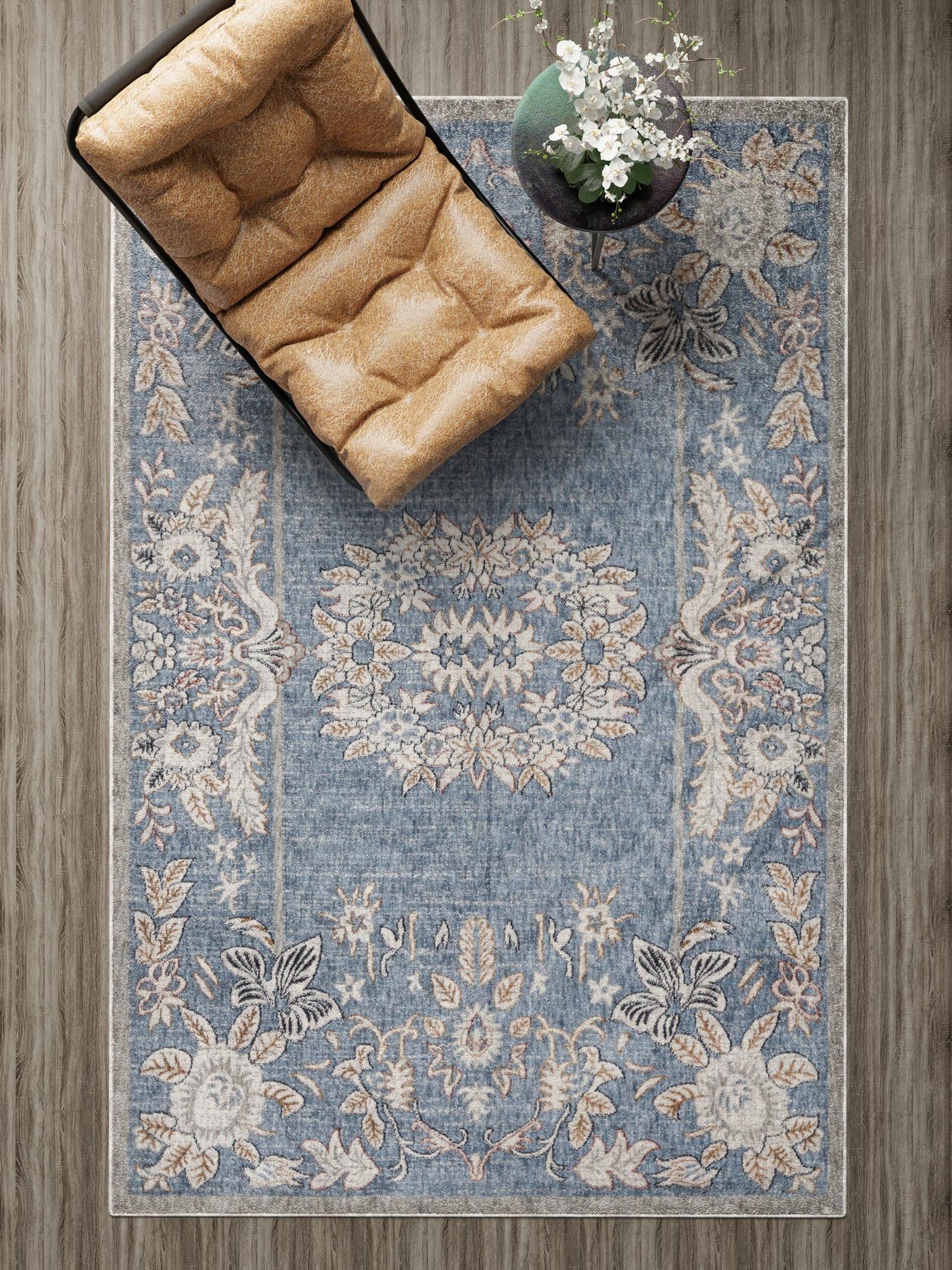 Harbor Blue 10' x 13' Eco Traditional Rectangle Area Rug 100% Recycled Space Dyed Polyester With Cotton Backing Classic Pattern Carpet for Living, Dining, Office Space for Sale at Rug Engine