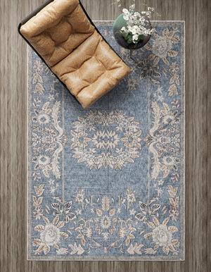 Harbor Blue 10' x 13' Eco Traditional Rectangle Area Rug 100% Recycled Space Dyed Polyester With Cotton Backing Classic Pattern Carpet for Living, Dining, Office Space for Sale at Rug Engine