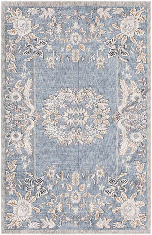 Harbor Blue 5' 3 x 8' Eco Traditional Rectangle Area Rug 100% Recycled Space Dyed Polyester With Cotton Backing Classic Pattern Carpet for Living, Dining, Office Space for Sale at Rug Engine