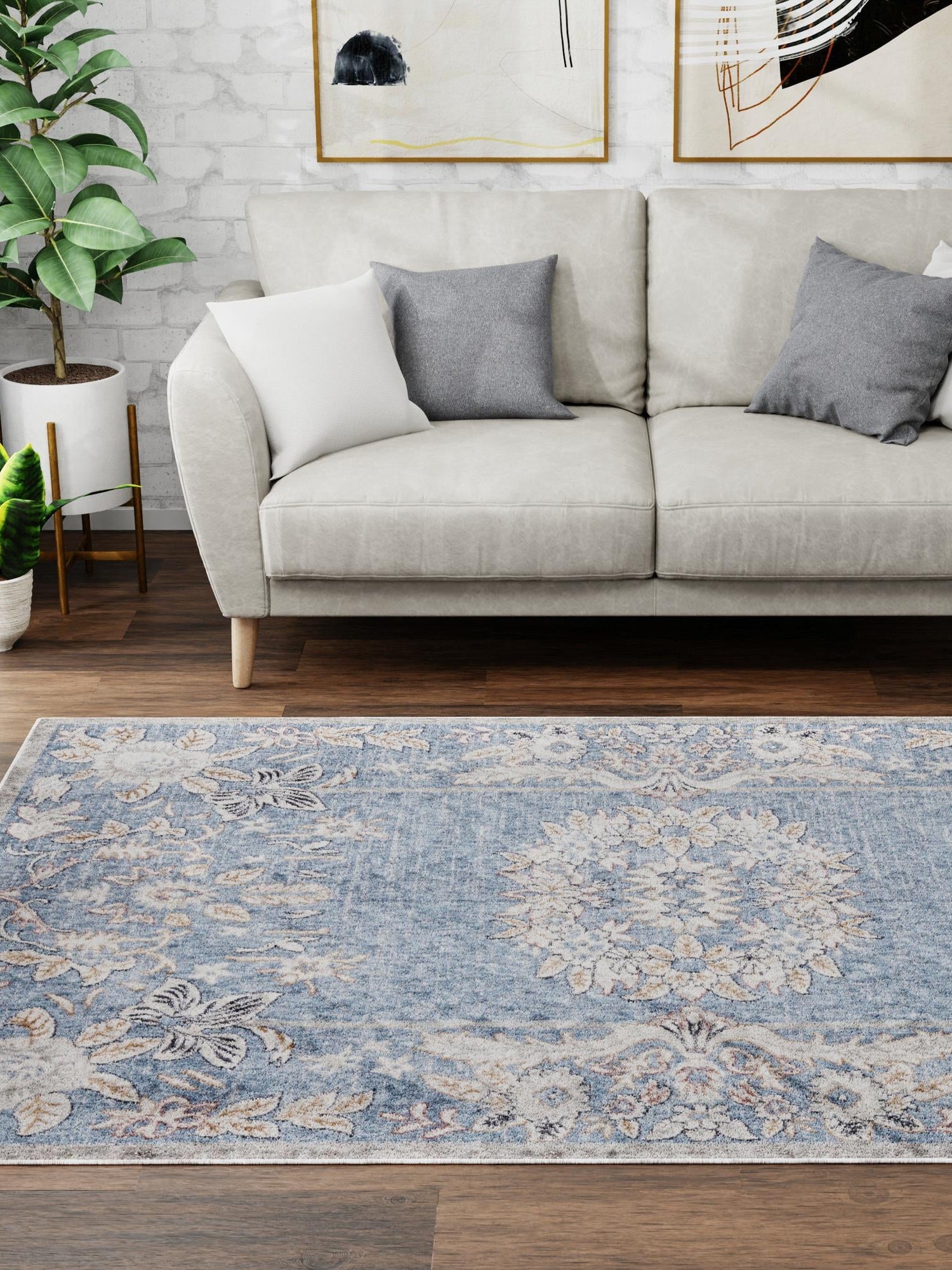 Harbor Blue 10' x 13' Eco Traditional Rectangle Area Rug 100% Recycled Space Dyed Polyester With Cotton Backing Classic Pattern Carpet for Living, Dining, Office Space for Sale at Rug Engine