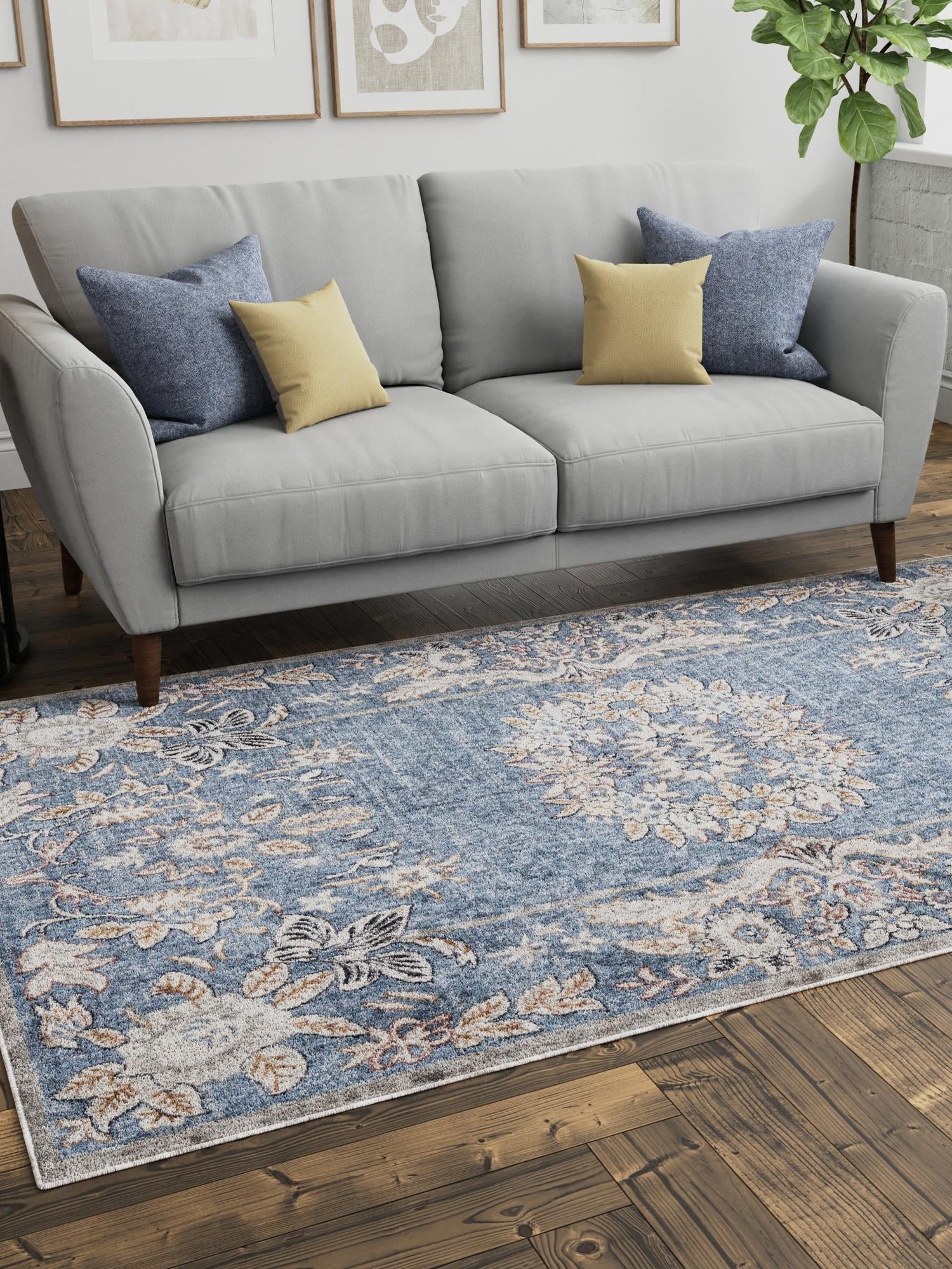 Harbor Blue 10' x 13' Eco Traditional Rectangle Area Rug 100% Recycled Space Dyed Polyester With Cotton Backing Classic Pattern Carpet for Living, Dining, Office Space for Sale at Rug Engine