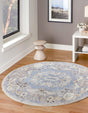 Harbor Blue 3' 3 x 3' 3 Eco Traditional Round Area Rug 100% Recycled Space Dyed Polyester With Cotton Backing Classic Pattern Carpet for Living, Dining, Office Space for Sale at Rug Engine