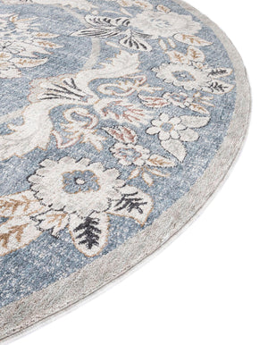 Harbor Blue 3' 3 x 3' 3 Eco Traditional Round Area Rug 100% Recycled Space Dyed Polyester With Cotton Backing Classic Pattern Carpet for Living, Dining, Office Space for Sale at Rug Engine