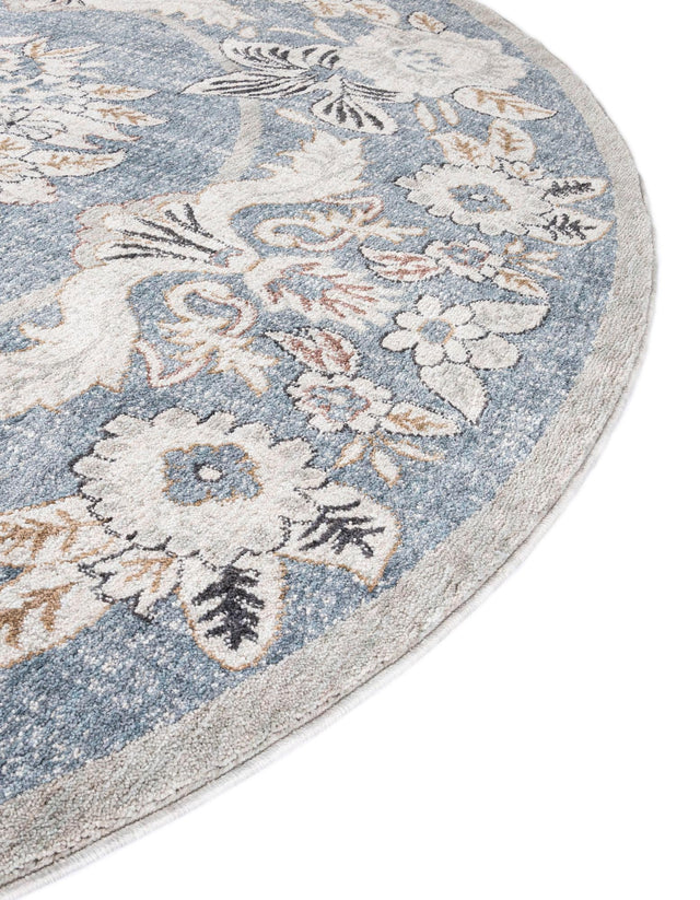 Harbor Blue 3' 3 x 3' 3 Eco Traditional Round Area Rug 100% Recycled Space Dyed Polyester With Cotton Backing Classic Pattern Carpet for Living, Dining, Office Space for Sale at Rug Engine