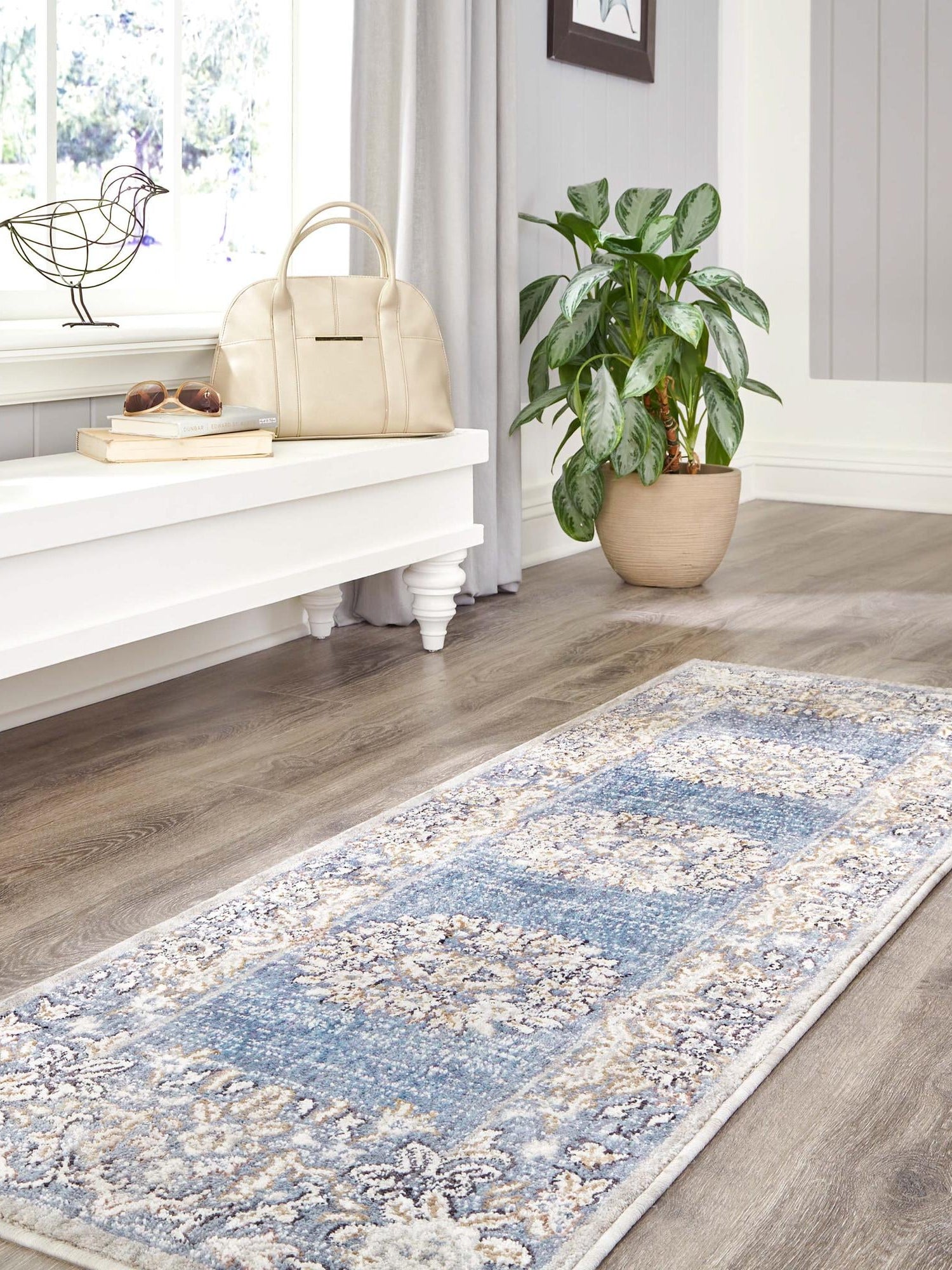 Harbor Blue 2' x 8' Eco Traditional Runner Area Rug 100% Recycled Space Dyed Polyester With Cotton Backing Classic Pattern Carpet for Living, Dining, Office Space for Sale at Rug Engine