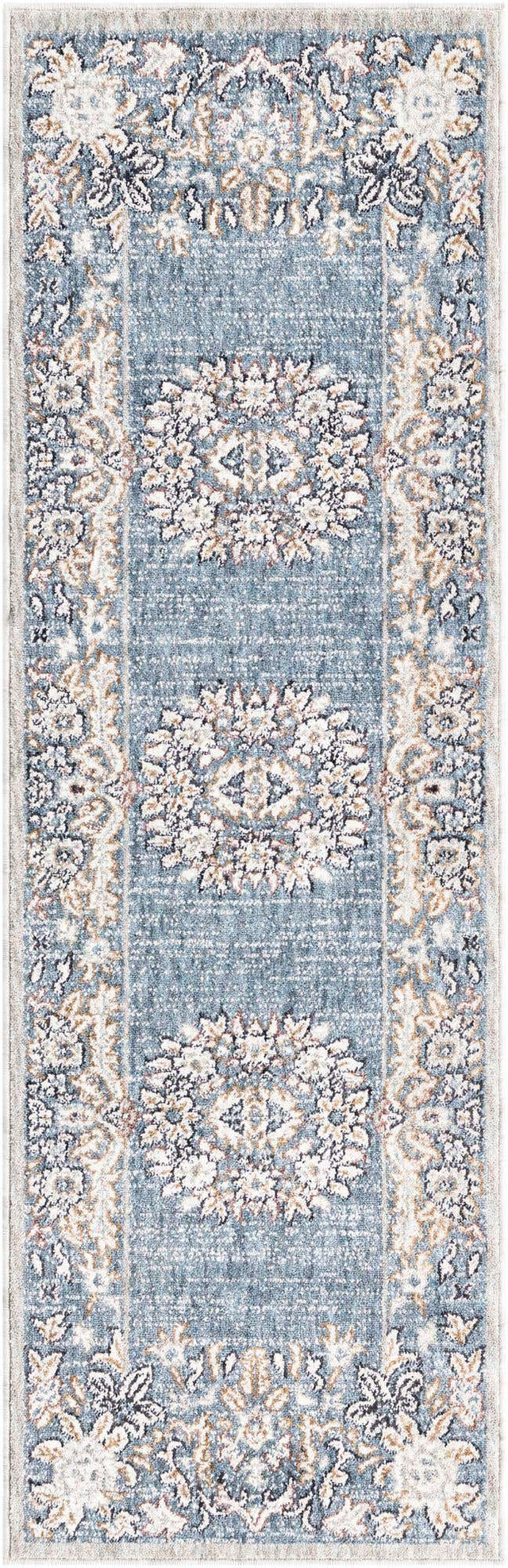 Harbor Blue 2' x 6' Eco Traditional Runner Area Rug 100% Recycled Space Dyed Polyester With Cotton Backing Classic Pattern Carpet for Living, Dining, Office Space for Sale at Rug Engine