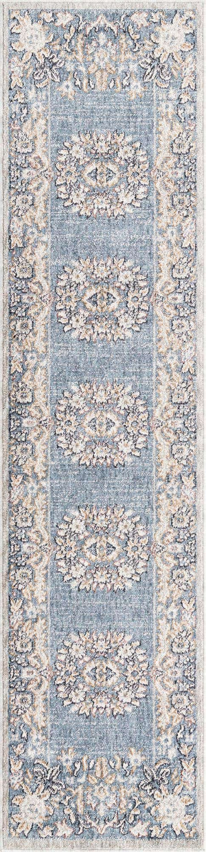 Harbor Blue 2' x 8' Eco Traditional Runner Area Rug 100% Recycled Space Dyed Polyester With Cotton Backing Classic Pattern Carpet for Living, Dining, Office Space for Sale at Rug Engine