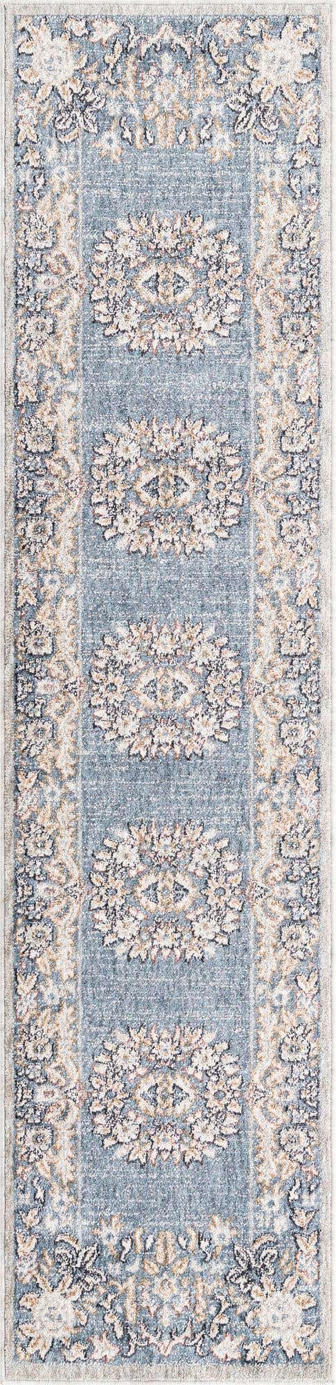 Harbor Blue 2' x 8' Eco Traditional Runner Area Rug 100% Recycled Space Dyed Polyester With Cotton Backing Classic Pattern Carpet for Living, Dining, Office Space for Sale at Rug Engine