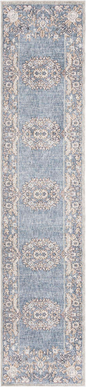 Harbor Blue 2' 7 x 12' Eco Traditional Runner Area Rug 100% Recycled Space Dyed Polyester With Cotton Backing Classic Pattern Carpet for Living, Dining, Office Space for Sale at Rug Engine