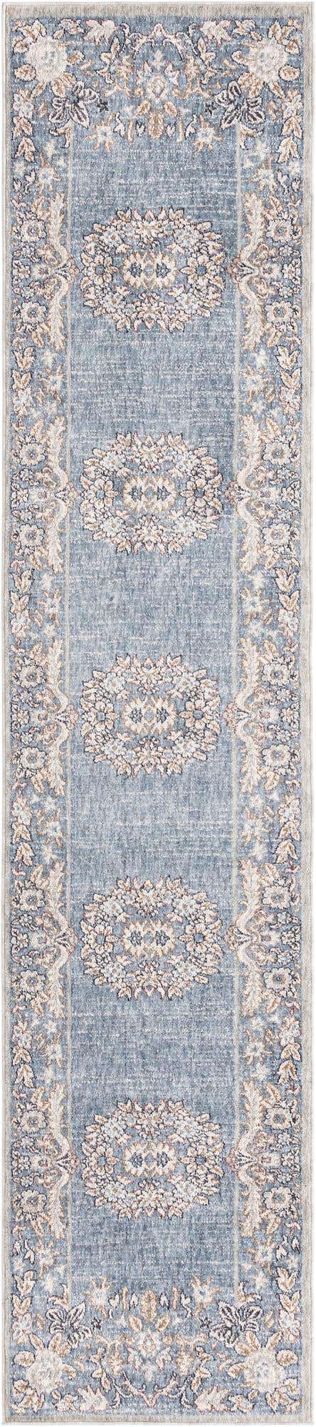 Harbor Blue 2' 7 x 12' Eco Traditional Runner Area Rug 100% Recycled Space Dyed Polyester With Cotton Backing Classic Pattern Carpet for Living, Dining, Office Space for Sale at Rug Engine