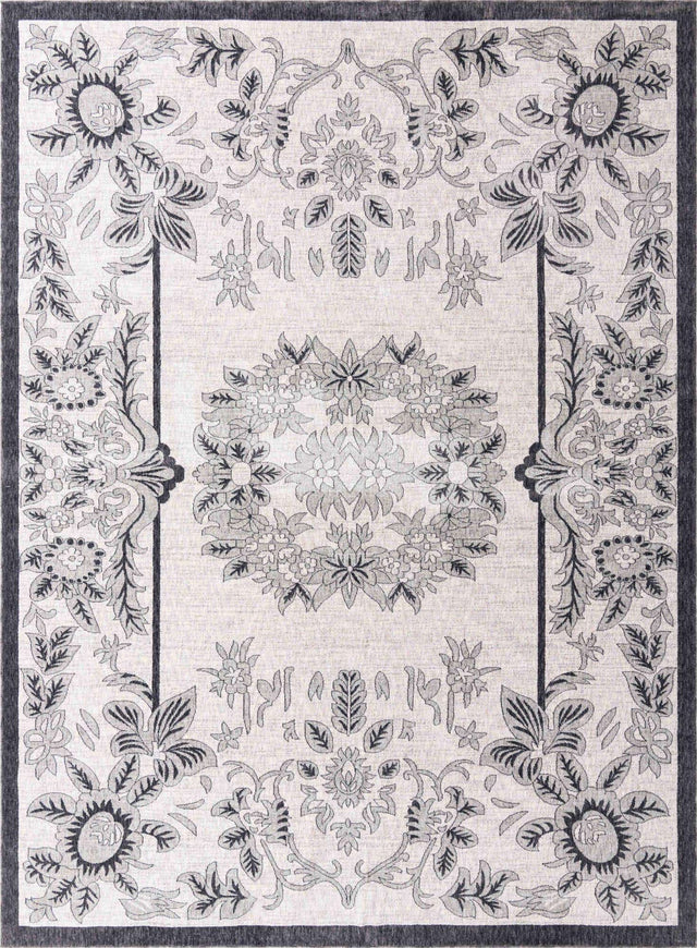 Ivory 10' x 13' Eco Traditional Rectangle Area Rug 100% Recycled Space Dyed Polyester With Cotton Backing Classic Pattern Carpet for Living, Dining, Office Space for Sale at Rug Engine