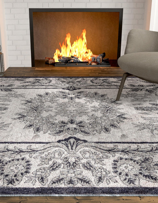 Ivory 5' 3 x 8' Eco Traditional Rectangle Area Rug 100% Recycled Space Dyed Polyester With Cotton Backing Classic Pattern Carpet for Living, Dining, Office Space for Sale at Rug Engine