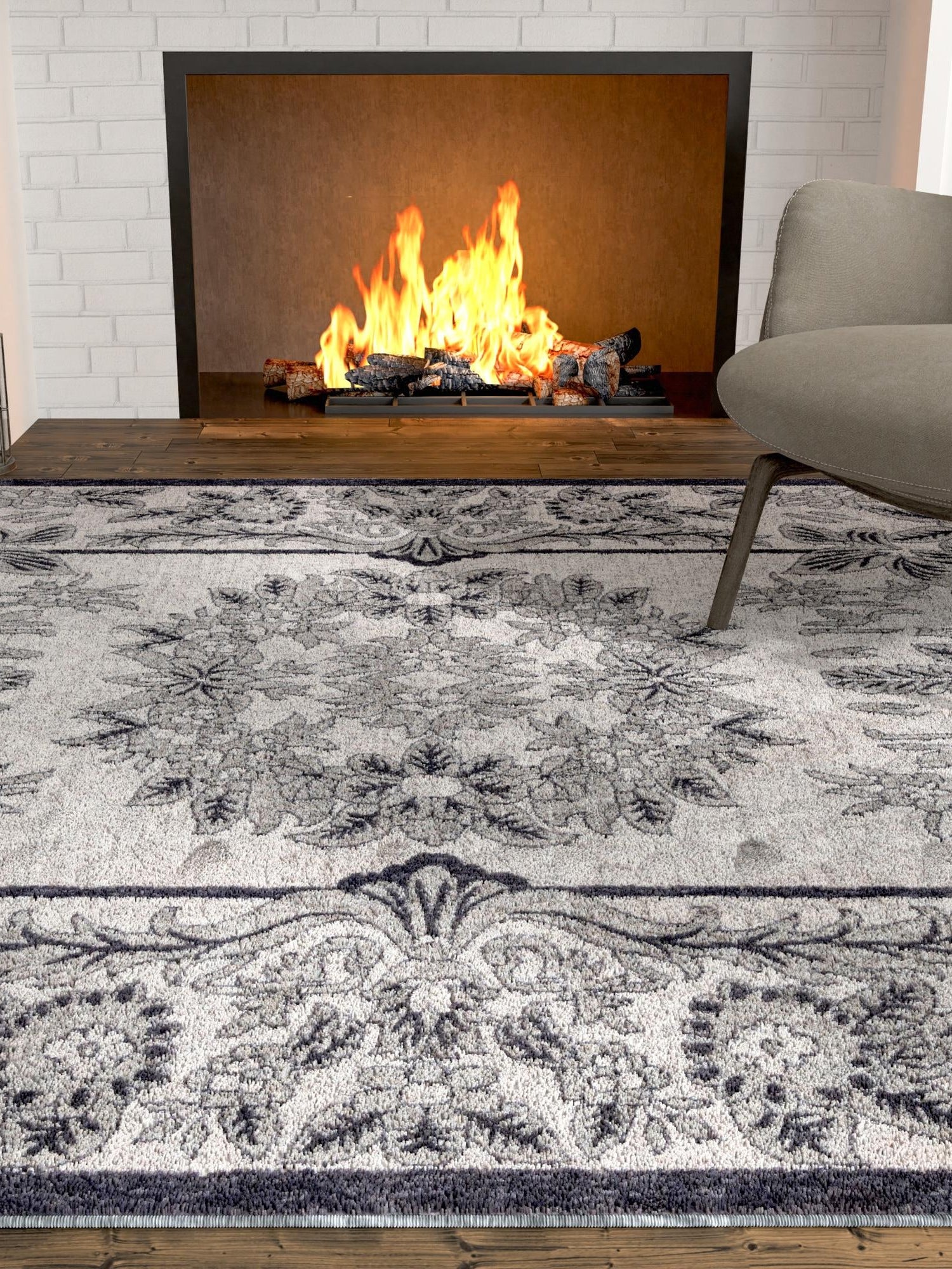 Ivory 10' x 13' Eco Traditional Rectangle Area Rug 100% Recycled Space Dyed Polyester With Cotton Backing Classic Pattern Carpet for Living, Dining, Office Space for Sale at Rug Engine