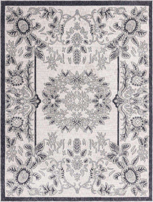 Ivory 7' 10 x 10' Eco Traditional Rectangle Area Rug 100% Recycled Space Dyed Polyester With Cotton Backing Classic Pattern Carpet for Living, Dining, Office Space for Sale at Rug Engine