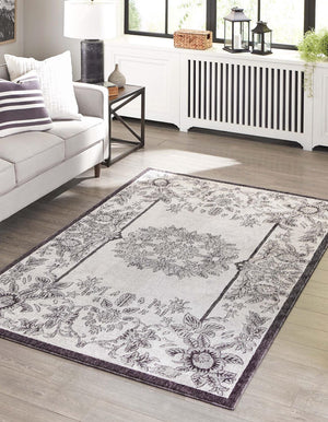 Ivory 10' x 13' Eco Traditional Rectangle Area Rug 100% Recycled Space Dyed Polyester With Cotton Backing Classic Pattern Carpet for Living, Dining, Office Space for Sale at Rug Engine