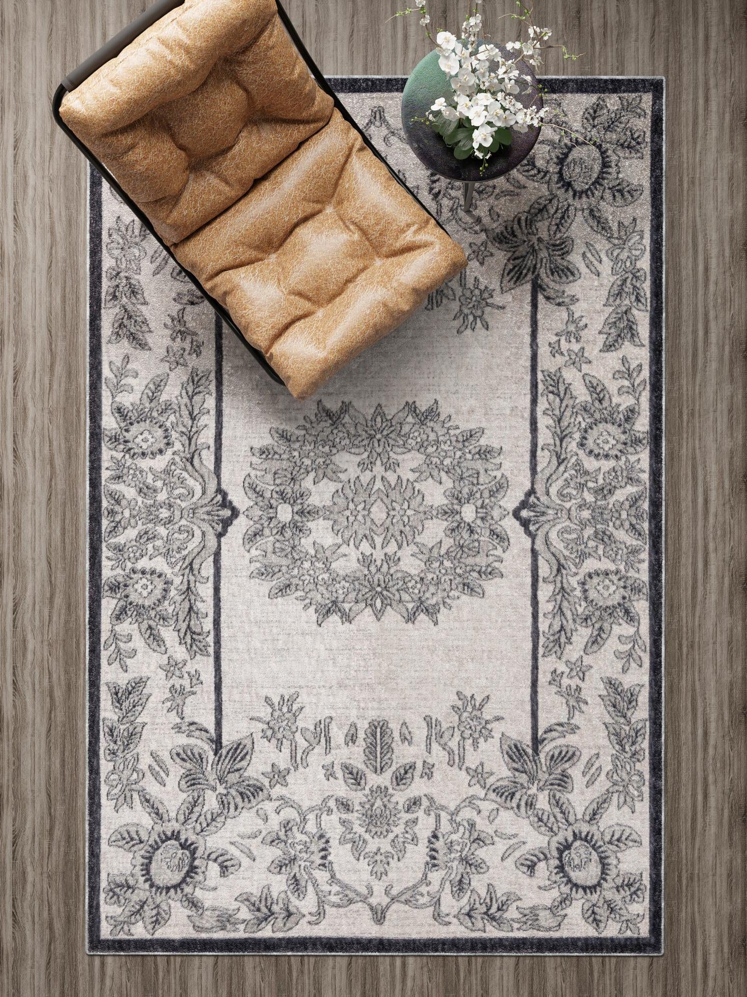 Ivory 7' 10 x 10' Eco Traditional Rectangle Area Rug 100% Recycled Space Dyed Polyester With Cotton Backing Classic Pattern Carpet for Living, Dining, Office Space for Sale at Rug Engine