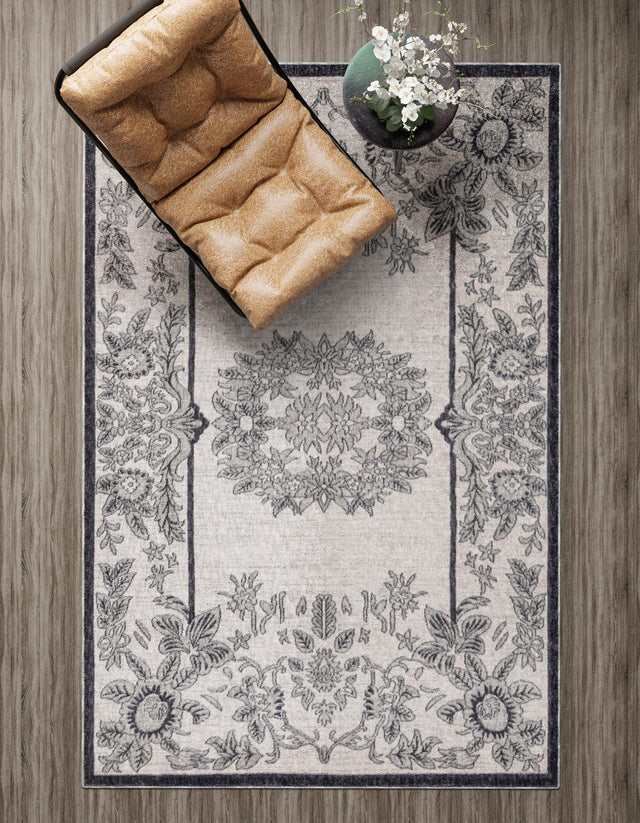 Ivory 2' x 3' Eco Traditional Rectangle Area Rug 100% Recycled Space Dyed Polyester With Cotton Backing Classic Pattern Carpet for Living, Dining, Office Space for Sale at Rug Engine