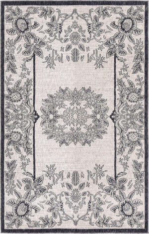 Ivory 5' 3 x 8' Eco Traditional Rectangle Area Rug 100% Recycled Space Dyed Polyester With Cotton Backing Classic Pattern Carpet for Living, Dining, Office Space for Sale at Rug Engine