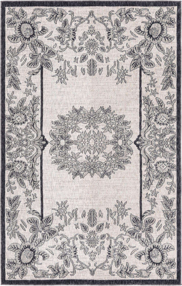 Ivory 5' 3 x 8' Eco Traditional Rectangle Area Rug 100% Recycled Space Dyed Polyester With Cotton Backing Classic Pattern Carpet for Living, Dining, Office Space for Sale at Rug Engine