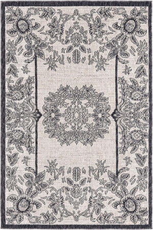 Ivory 4' x 6' Eco Traditional Rectangle Area Rug 100% Recycled Space Dyed Polyester With Cotton Backing Classic Pattern Carpet for Living, Dining, Office Space for Sale at Rug Engine
