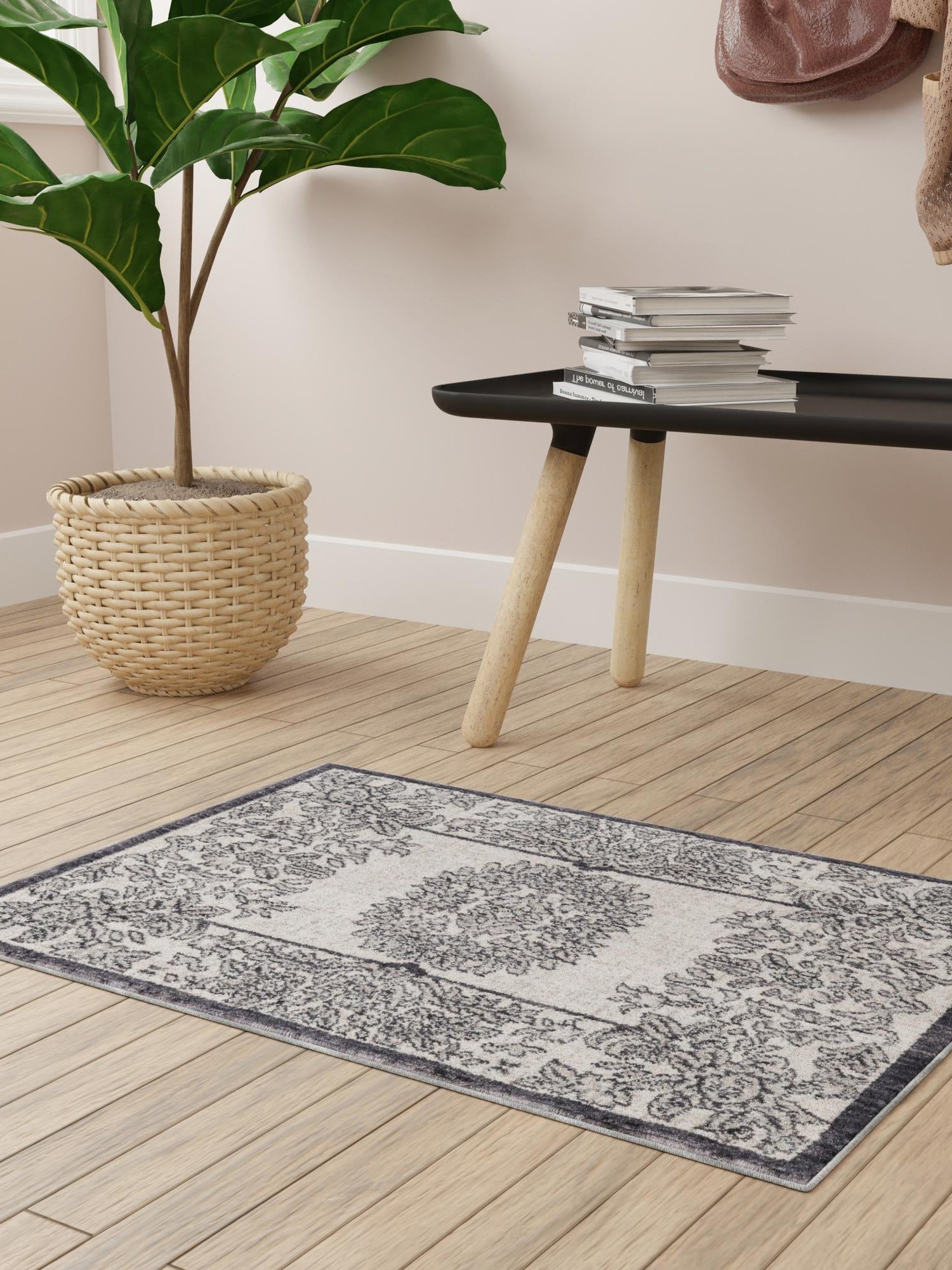 Ivory 2' x 3' Eco Traditional Rectangle Area Rug 100% Recycled Space Dyed Polyester With Cotton Backing Classic Pattern Carpet for Living, Dining, Office Space for Sale at Rug Engine