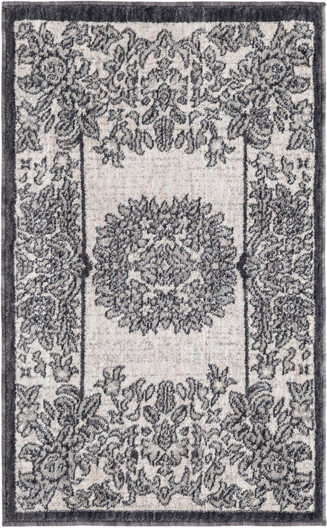 Ivory 2' x 3' Eco Traditional Rectangle Area Rug 100% Recycled Space Dyed Polyester With Cotton Backing Classic Pattern Carpet for Living, Dining, Office Space for Sale at Rug Engine
