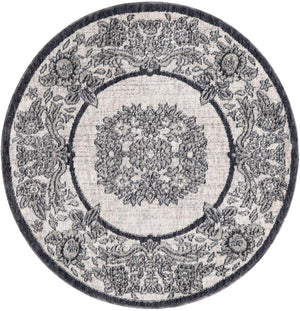Ivory 3' 3 x 3' 3 Eco Traditional Round Area Rug 100% Recycled Space Dyed Polyester With Cotton Backing Classic Pattern Carpet for Living, Dining, Office Space for Sale at Rug Engine