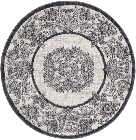 Ivory 3' 3 x 3' 3 Eco Traditional Round Area Rug 100% Recycled Space Dyed Polyester With Cotton Backing Classic Pattern Carpet for Living, Dining, Office Space for Sale at Rug Engine