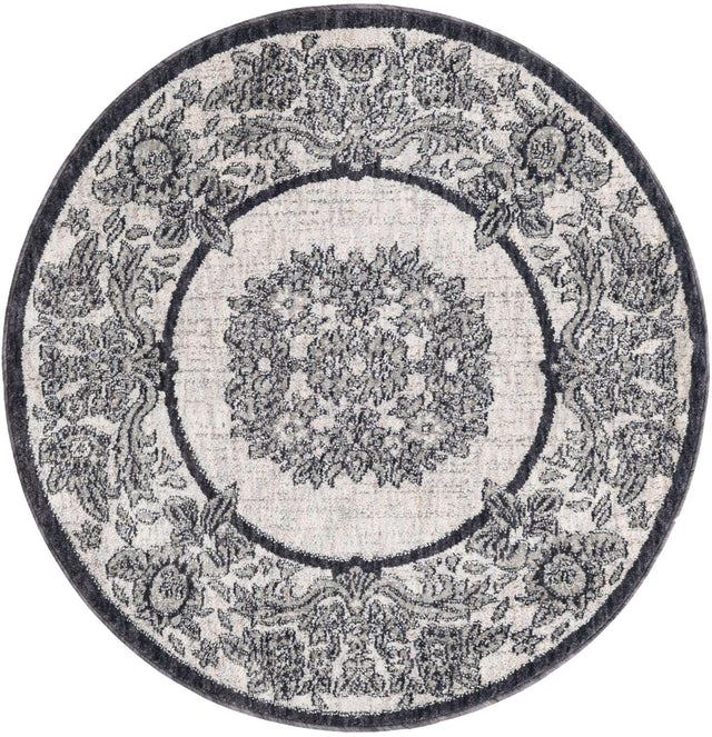 Ivory 3' 3 x 3' 3 Eco Traditional Round Area Rug 100% Recycled Space Dyed Polyester With Cotton Backing Classic Pattern Carpet for Living, Dining, Office Space for Sale at Rug Engine